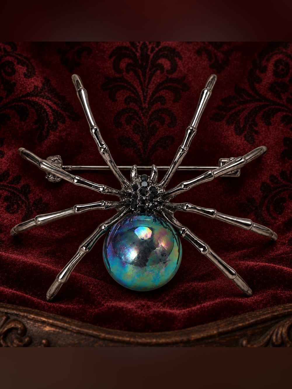 Gothic Black Spider Pearl Brooch